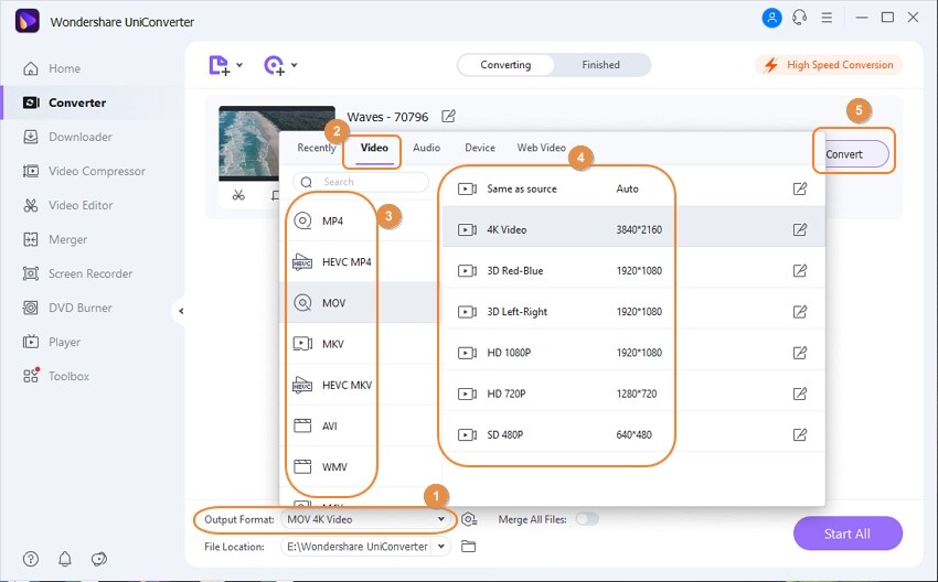 Clique no botão Converter no UniConverter