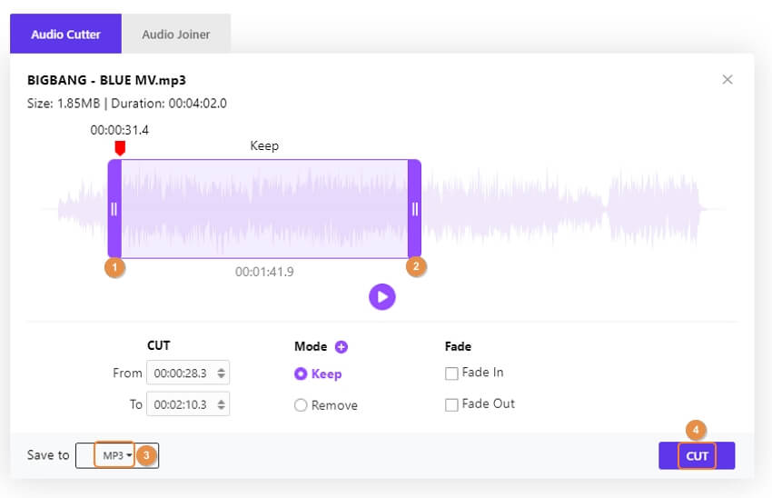 Online UniConverter trim MP3 step 2