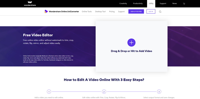 Online Uniconverter for crop a video
