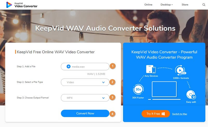 KeepVid Online Audio Converter - steps