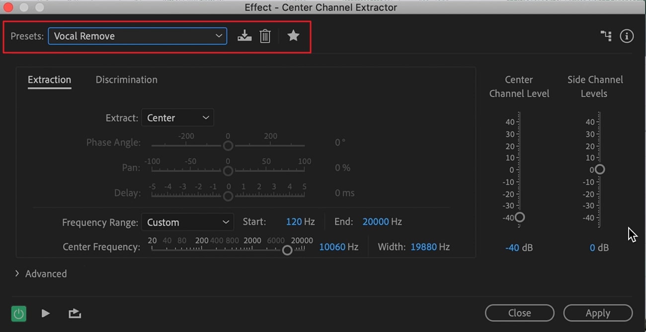 select the vocal remove preset