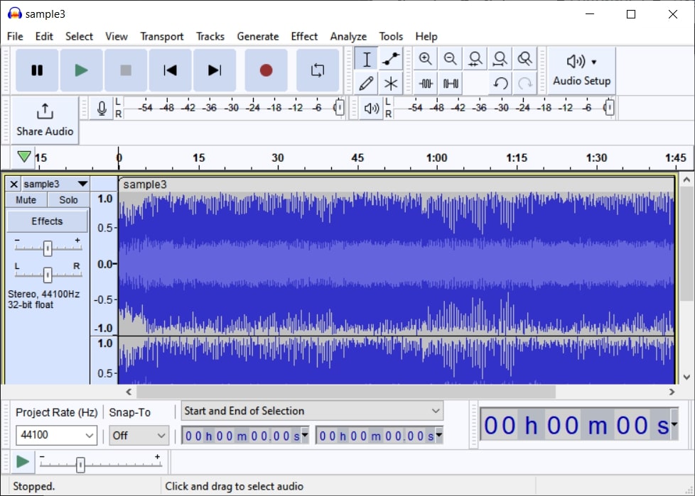 interface da audacity 