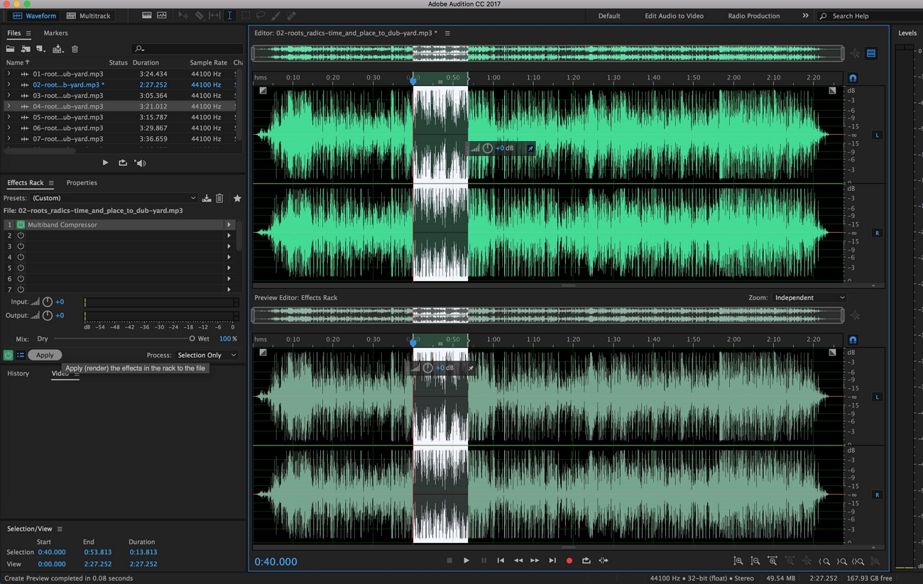 interfaccia di adobe audition su mac