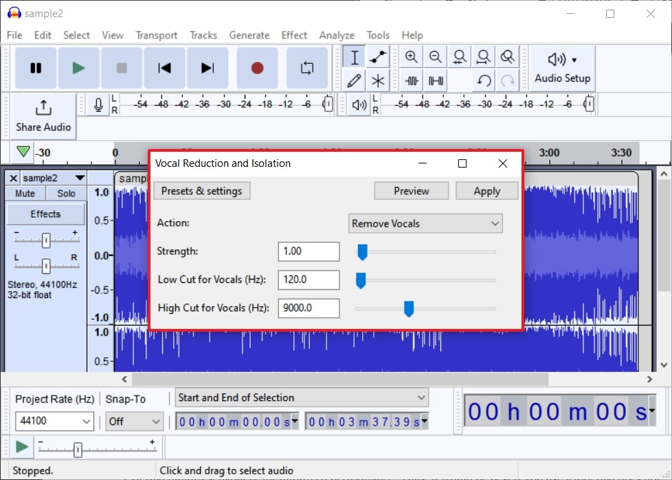 customize vocal reduction and isolation options